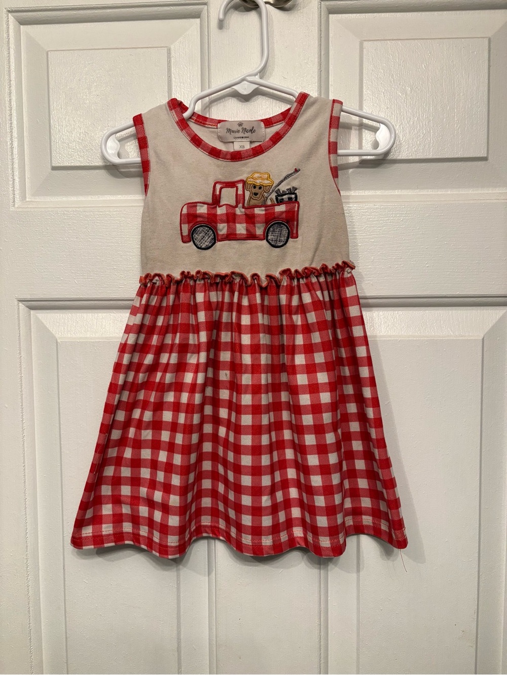 Red Gingham Toddler Dress with Truck Appliqué